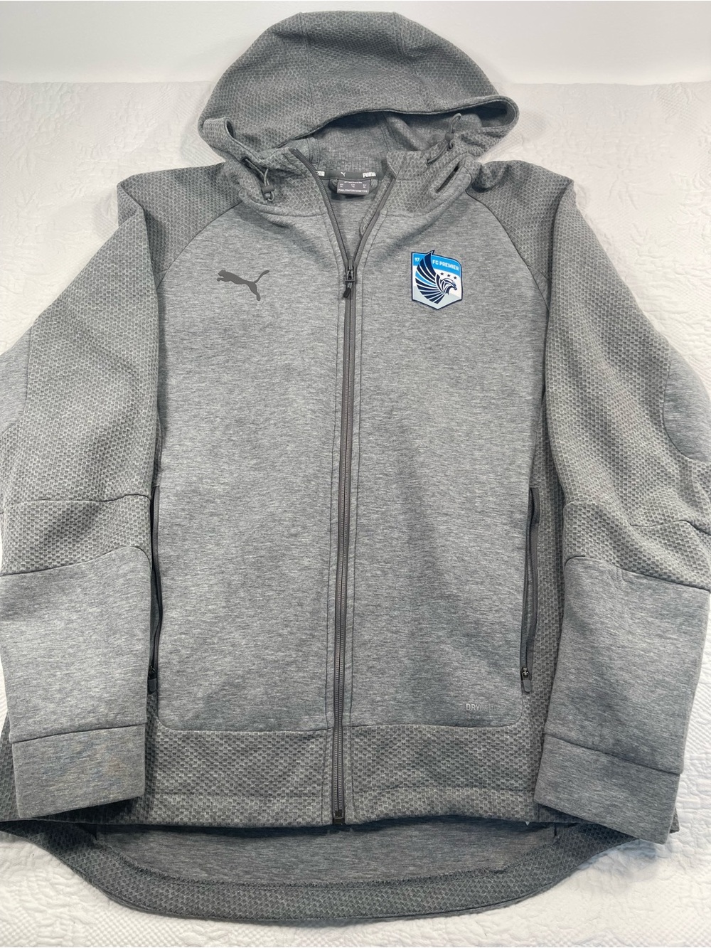 Puma Gray Hooded Zip Sweatshirt with Crest Accent